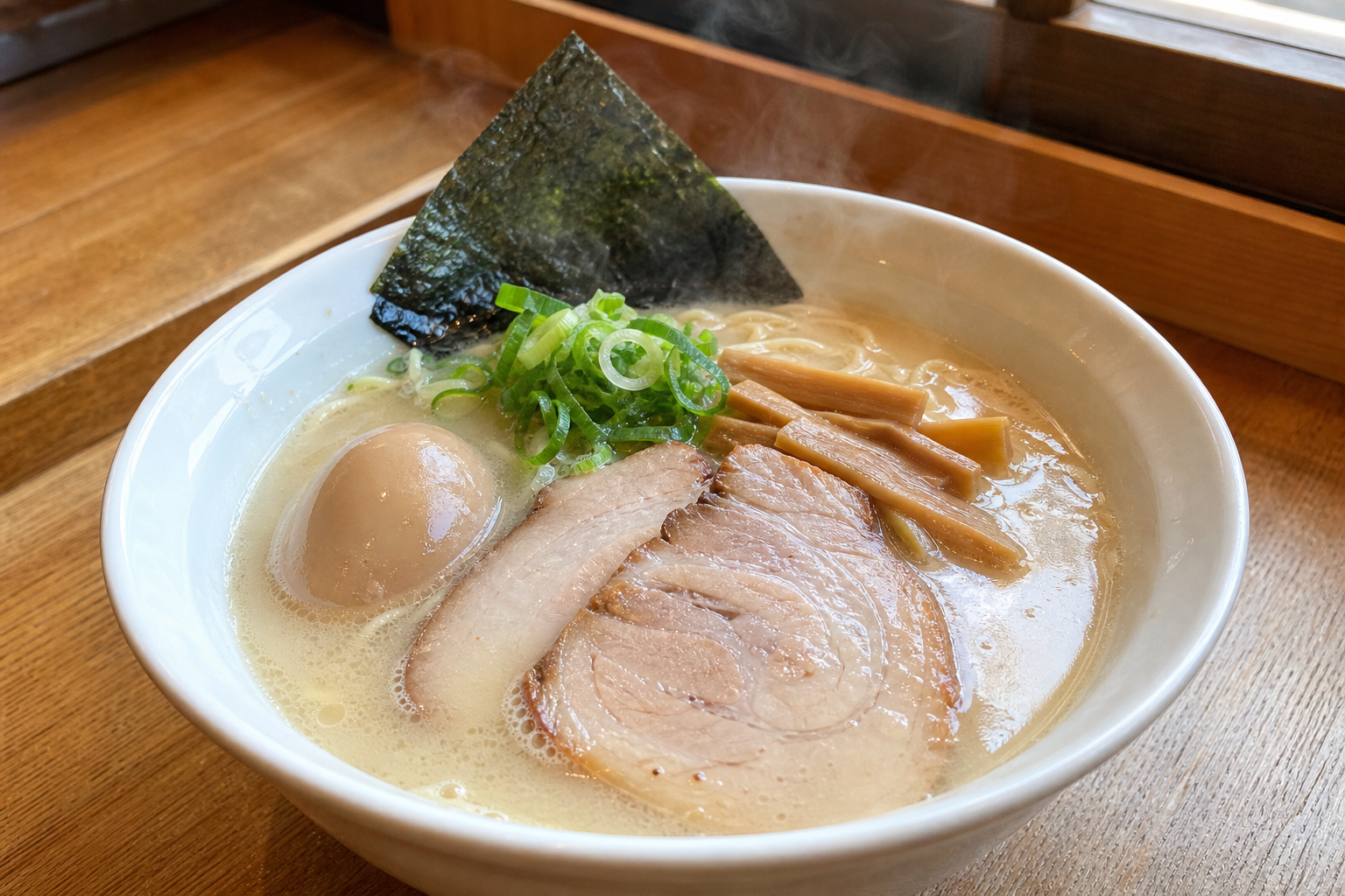 White broth ramen with toppings